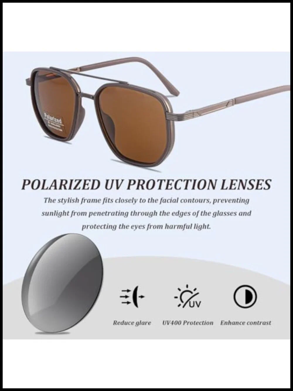 Vintage Polarized Sunglasses UV Protection Double Bridge Metal Frame